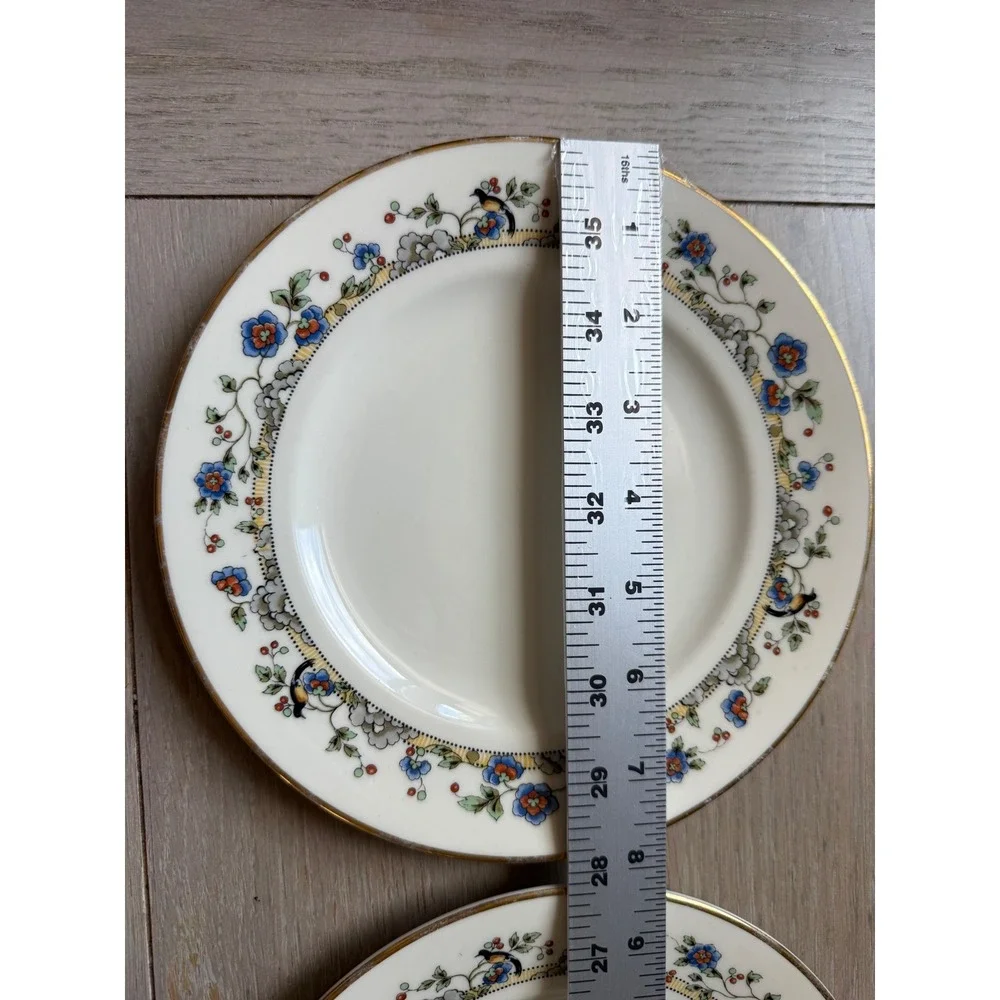 Syracuse China Old Ivory Hampton Bread Butter Plates Set of 2 Bird Floral Gold